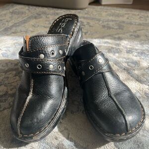 BOC Black Leather studded Slip-On Clogs